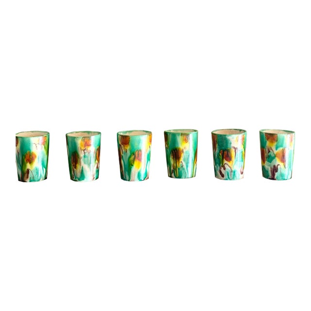 Antique Drip Glaze Ceramic Tumblers - Set of 6 For Sale