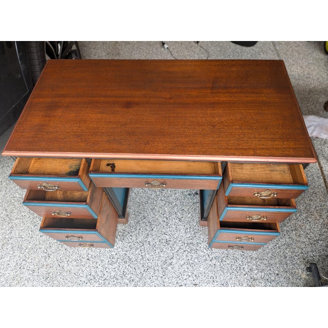 Wood Vintage Pedestal Horseshoe Desk Botanical Collection For Sale - Image 7 of 18