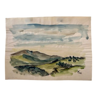 Henry Emil Salloch Original Watercolor on Paper Rolling Hillside Landscape, 1936. For Sale