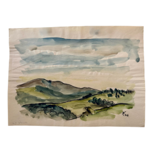 Henry Emil Salloch Original Watercolor on Paper Rolling Hillside Landscape, 1936.