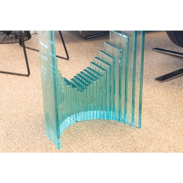 Glass Contemporary Modern Fiam Italian Stacked Glass Rectangular Console Table For Sale - Image 7 of 8