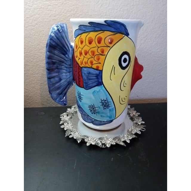 EXQUISITE Ceramiche Desuir Majolica Vietri From Italy 8.5" Kissing Fish Pitcher The product is a stunning collaboration...