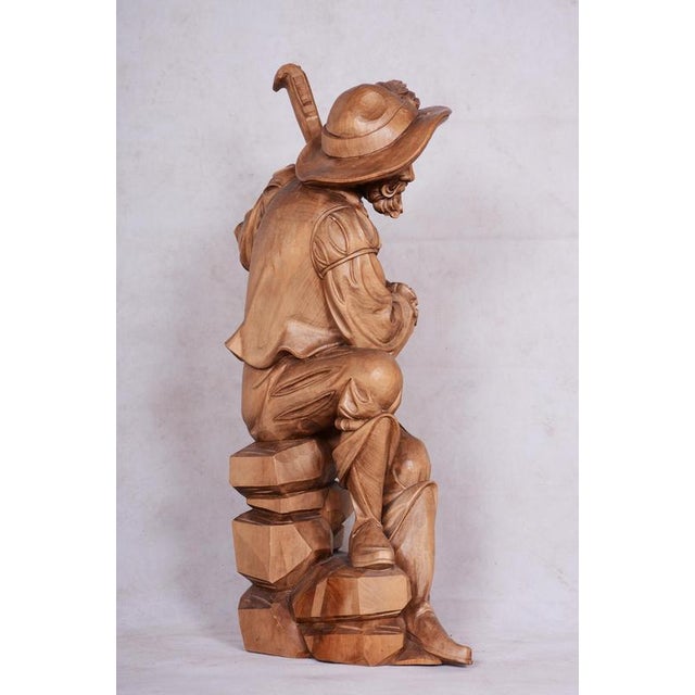 French Artist, Original Neo-Rococo Statuette of Lutenist, 1840s, Lacquered Pear Wood For Sale - Image 5 of 18