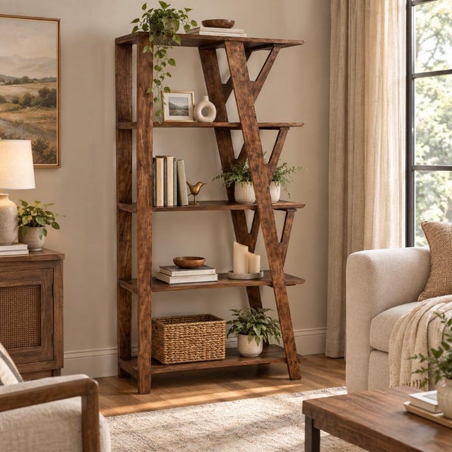 The Lyira Wooden Brown Etagere delivers practical vertical storage through its classic open-shelf design, offering a...