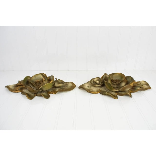 Gold Mid-Century Gold & White Delicate Floral Chalkware, Plasterware - a Pair For Sale - Image 8 of 12