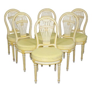 Set 6 Widdicomb Paint Decorated French Louis XVI Balloon Back Dining Chairs For Sale
