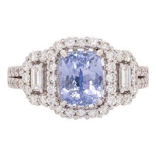 3.1ct Cornflower Blue Sapphire & Diamond Ring in 14k White Gold – Emerald 8×7mm, Size 6.75 For Sale