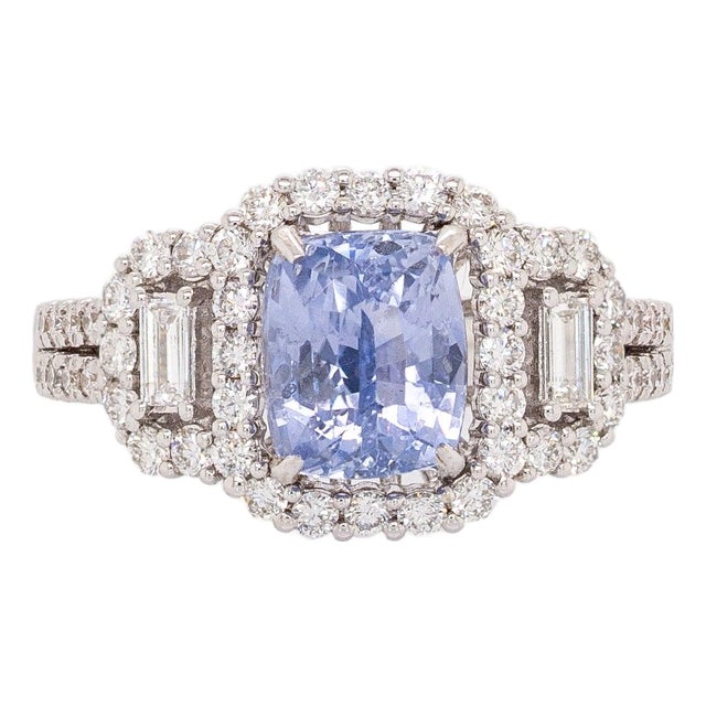 3.1ct Cornflower Blue Sapphire & Diamond Ring in 14k White Gold – Emerald 8×7mm, Size 6.75 For Sale