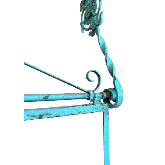 Antique Iron Mercantile Hanging Sign Frame in Turquoise For Sale - Image 11 of 18