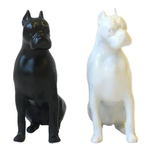 Italian Dogs Black and White Porcelain by Royal Dux Bohemia, Pair