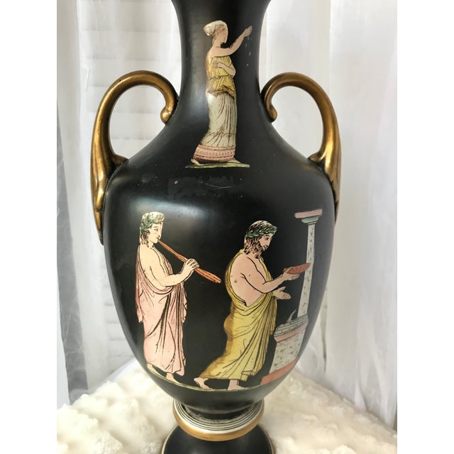Ceramic Antique Italian Neoclassical Basalt Grecian Style Porcelain Urn Vase For Sale - Image 7 of 13