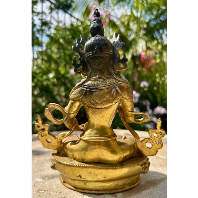Antique Gilt Bronze Vajrasattva (Dorje Sempa) Statue 9” 19th C. Tibetan Buddhist For Sale - Image 11 of 12