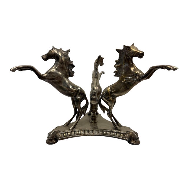 Vintage Castilian Imports Silver-Plated Rearing Stallions Centerpiece Base For Sale