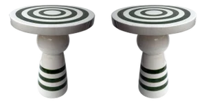 Contemporary Pair of Green and White Ceramic Stripe Side Tables. Italy