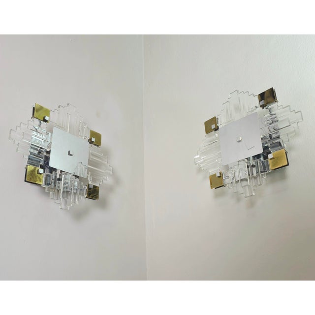 Wall Lamps in Chromed Metal and Glass by Gaetano Sciolari, 1970s, Set of 2 For Sale - Image 17 of 17