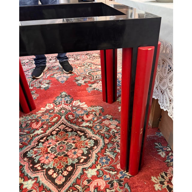 Postmodern Sculptural Red & Black Glass-Top Dining Table For Sale - Image 3 of 8