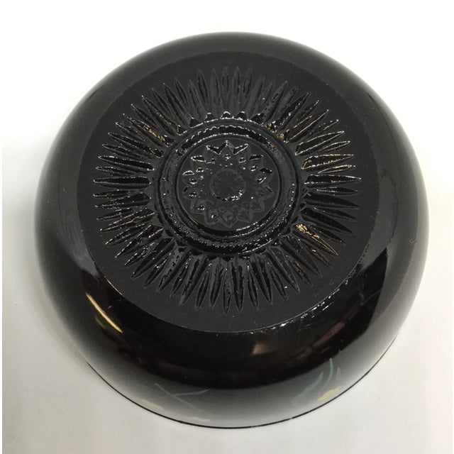 1950s Vintage 1950s Black Glass Hand Painted Trinket Dish For Sale - Image 5 of 10
