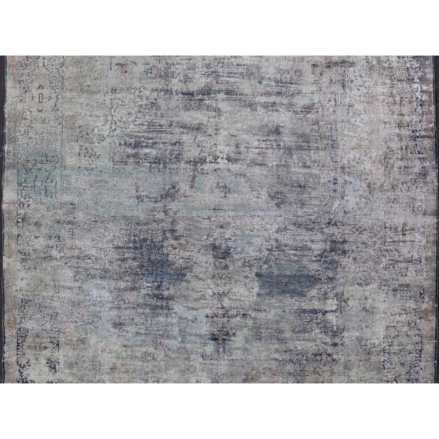 Distressed Vintage Persian Rug with Abstract Design in Blue, Green & Gray & White. Measures: 9'6 x 12'8 Distressed vintage...