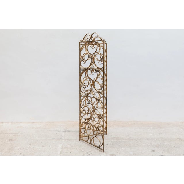 Hollywood Regency Wrought Iron Decorative Gilt Folding Screen, Italy, 1950s For Sale - Image 3 of 9