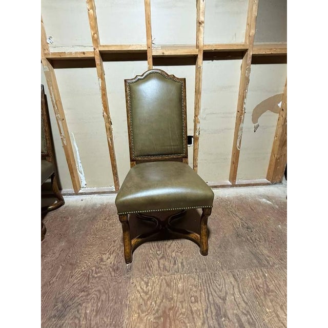 Vintage Minton Spidell Dauphine French Style High Back Olive Leather Dining Chairs. Set of 8 For Sale - Image 14 of 18