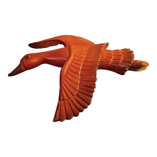 1980s Hand Carved Wooden Duck or Seagull Sculpture Wall Decor For Sale