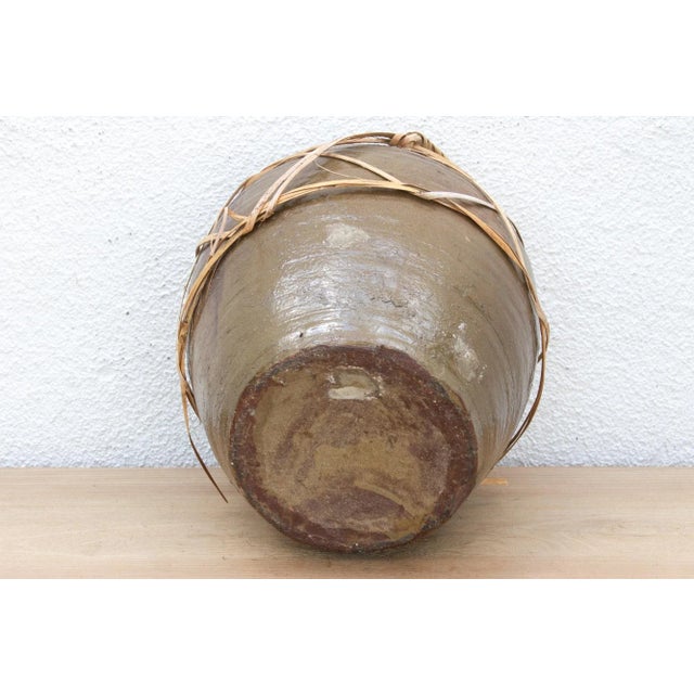Antique Asian Stoneware Pot With Rattan Harness For Sale - Image 9 of 10