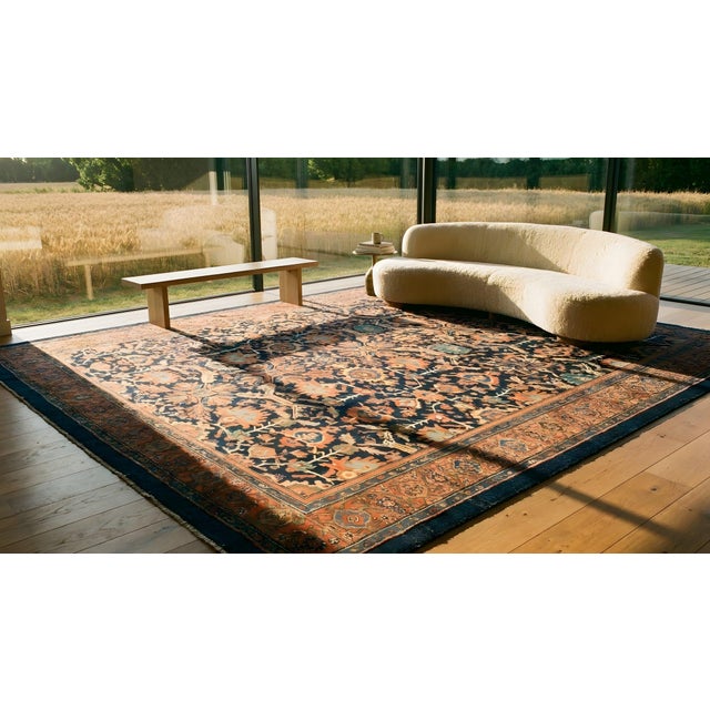 1890s Blue Navyy Floral Antique Persian Malayer Rug 12'4" X 14'8" Handknotted Wool Carpet For Sale - Image 9 of 9