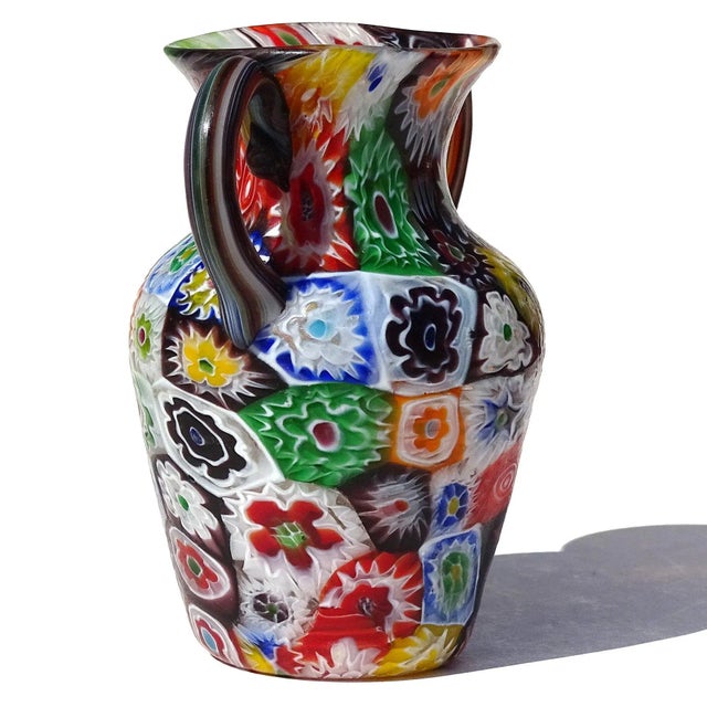 Abstract Fratelli Toso Murano Antique Millefiori Flowers Mosaic Italian Art Nouveau Floral Pattern Glass Cabinet Vase For Sale - Image 3 of 8