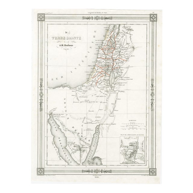 Map of Holy Land Jerusalem and Sinai from A.H. Dufour, Paris, France, 1846 For Sale