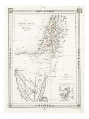Map of Holy Land Jerusalem and Sinai from A.H. Dufour, Paris, France, 1846