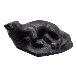 Late 20th Century Inuit Canadian Eskimo Carved Soapstone Otter Native Sculpture Signed Abraham Pov