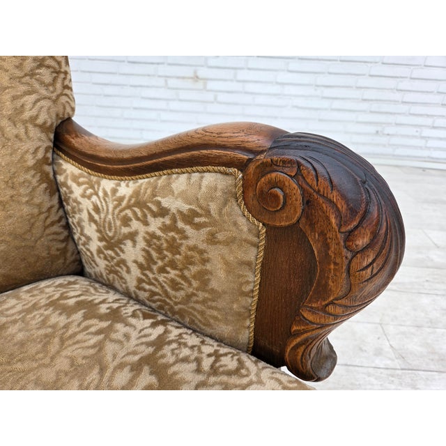 Danish Relax Armchair in Furniture Velour and Carved Oak Wood, 1950s For Sale - Image 18 of 18