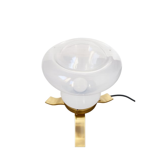 Mid-Century Table Lamp in Brass and Glass, 1970s, in Very Good conditions. Designed 1970 to 1979 European Plug (up to...