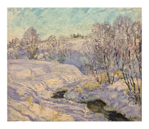 Georgij Moroz, Winter Illuminated Brook, Oil Painting, 2005