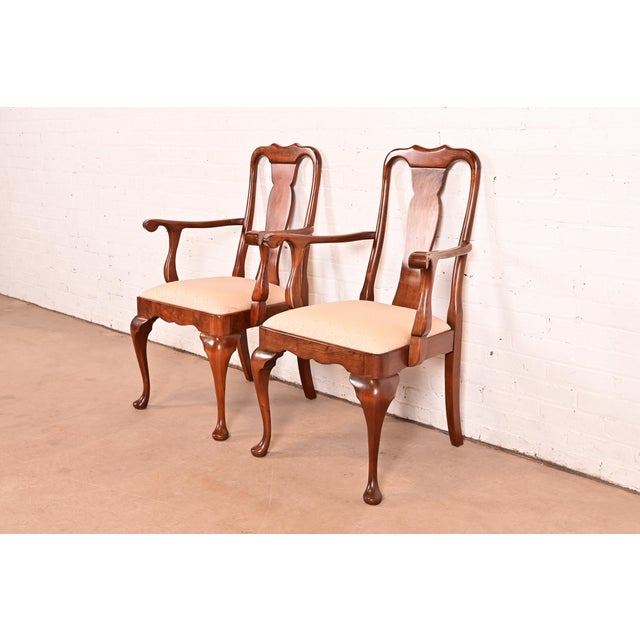Queen Anne Stickley Queen Anne Carved Solid Cherry Wood Armchairs, Pair For Sale - Image 3 of 15