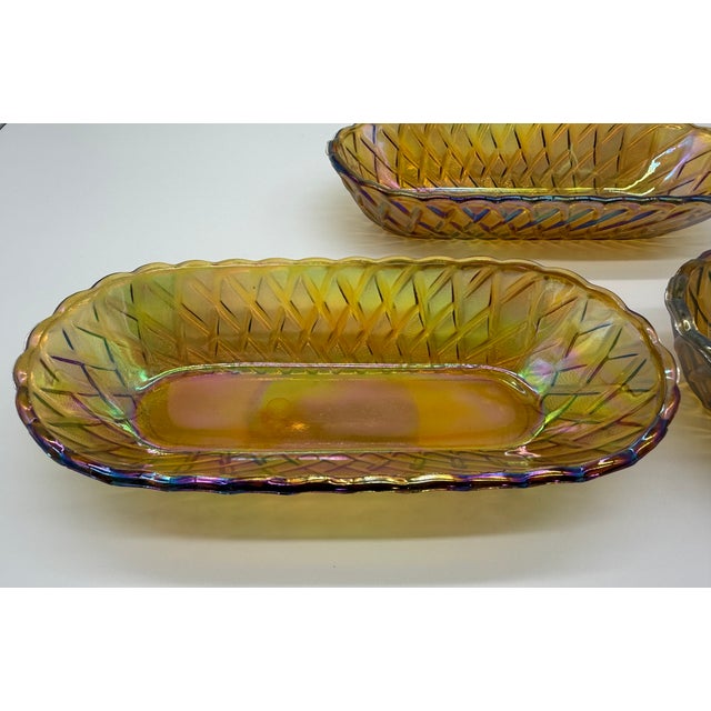 Mid 20th Century American Pressed Amber Carnival Glass Celery Dish - Set of 3 For Sale - Image 10 of 11