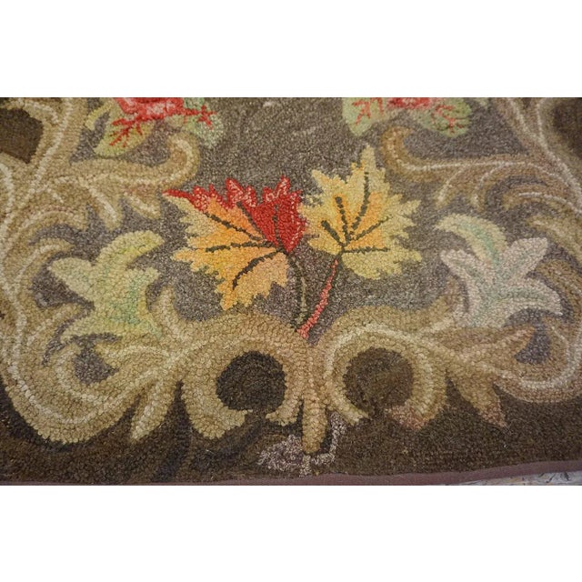 Special Greige Ground Color With Lovely Floral Design Antique American Hooked Rug For Sale - Image 9 of 12