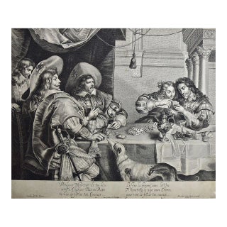 An Early 17th Century Engraving "The Card Game" by A. Voet After Cornelis De Vos, 1632 For Sale