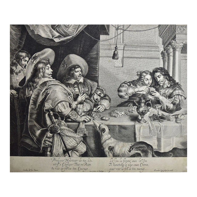 An Early 17th Century Engraving "The Card Game" by A. Voet After Cornelis De Vos, 1632 For Sale