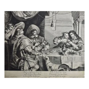 An Early 17th Century Engraving "The Card Game" by A. Voet After Cornelis De Vos, 1632