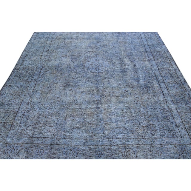 Persian Vintage Persian Overdyed Handmade All-Over Blue Wool Rug For Sale - Image 3 of 11