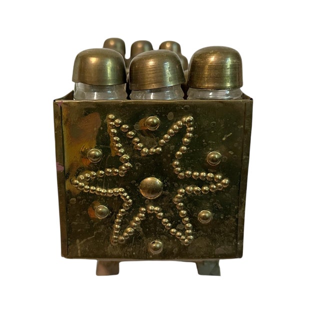 Antique Turkish Mother-of-Pearl Inlay Wood & Brass Shoe Shine Box Stand For Sale - Image 6 of 7