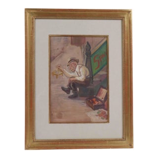 1980s Original Listed Artist Don Freeman "Old Man" Gouache Painting Illustration Art For Sale