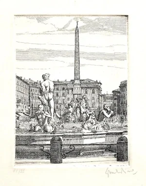 Giuseppe Malandrino, Navona Square, Etching, 1970s