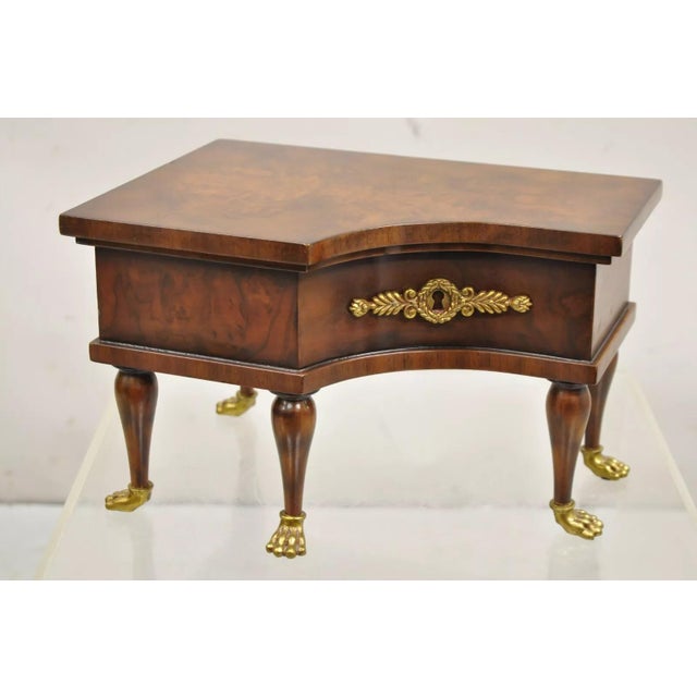 Maitland Smith Style Jewelry Box Burl Walnut Baby Grand Piano Form With Brass Paw Feet For Sale - Image 11 of 11