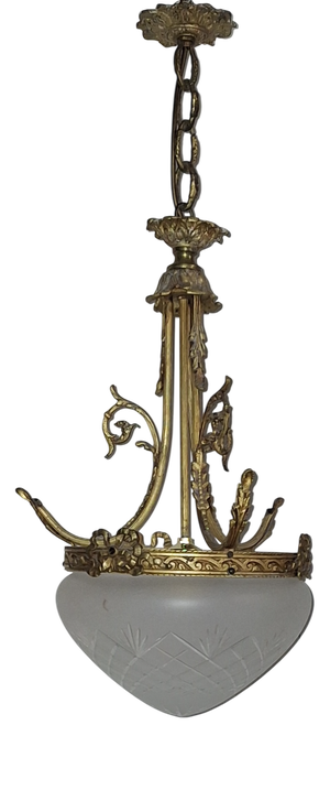 Antique French Pendant Lamp with Ornate Brass Frame, 1890s