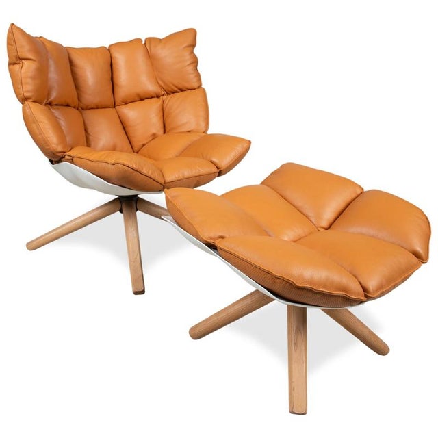 Set of Husk Lounge Chair and Ottoman in Cognac Leather from B&B Italia / C&B Italia For Sale - Image 17 of 17