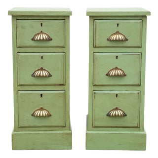 Antique Green Painted Bedside Tables, 1900, Set of 2 For Sale
