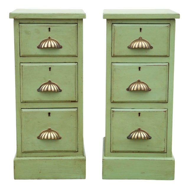Antique Green Painted Bedside Tables, 1900, Set of 2 For Sale