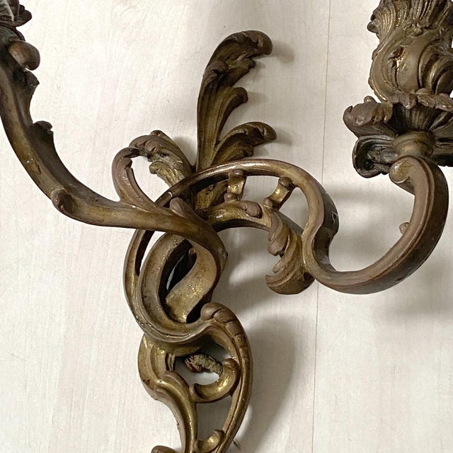 Metal Louis XV Style Bronze Wall Sconces, Set of 2 For Sale - Image 7 of 13